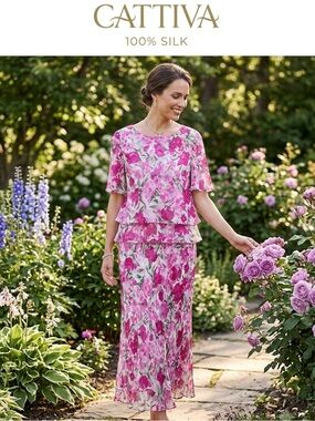 Cattiva Pink Floral Silk Midi Dress